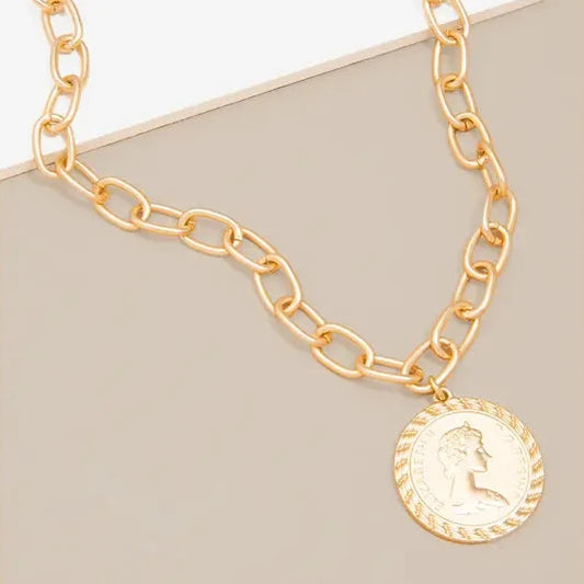 Coin Pendant & Chain Collar Necklace